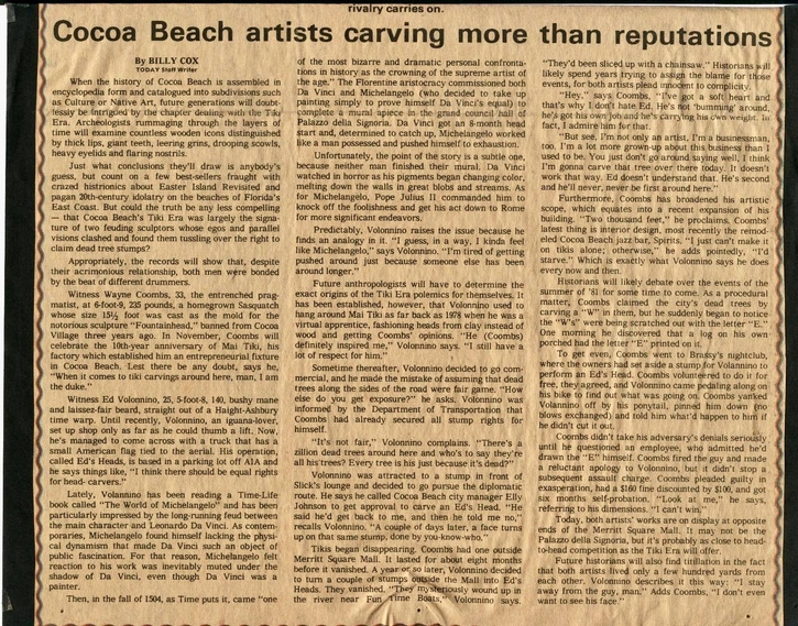 1983 -Artists Carving More Than Reputations ..Mai Tiki and Eds Heads